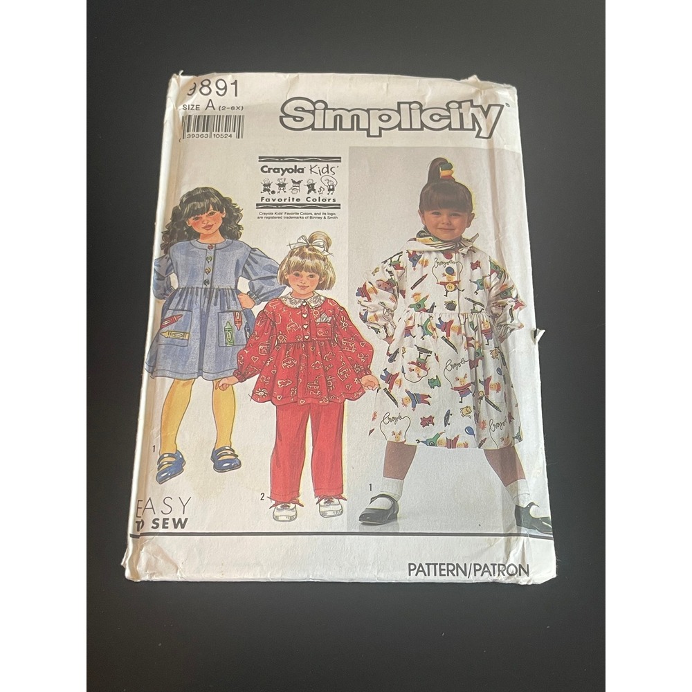 00621 - 1990 Simplicity 9891 Kids Easy Sew Dress Top Pant Pattern Size A 2-6X